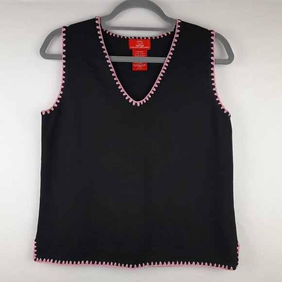 Oscar de la Renta Tops - Oscar De La Renta Size M Sleeveless Black with pink crochet Trim Stretch Top
